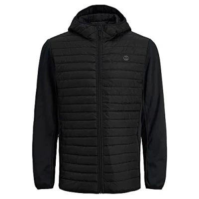 Image of JACK &amp; JONES Mens Multi Quilted Jacket Plus Size Outerwear Black 4XL
