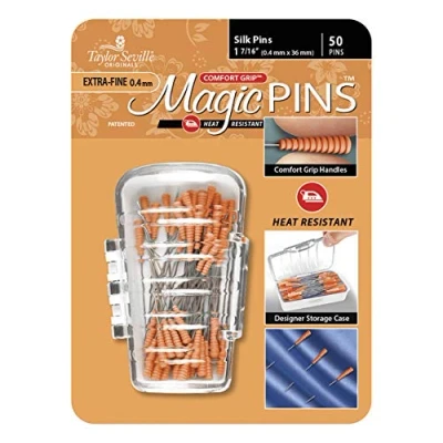 Image of Taylor Seville Originals Comfort Grip Heat Resistant Extra Fine (0.4 x 36mm) Silk Magic Pins 50 Pieces