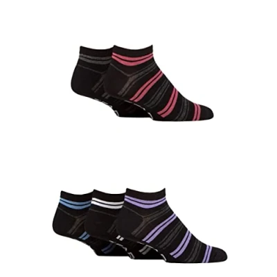 Image of Mens 5 Pair Farah Striped Bamboo Trainer Socks Black Stripe 6 11