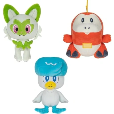 Image of Pokémon Paldea First Partner Plush 3 Pack 8 Inch of Fuecoco, Quaxly, and Sprigatito