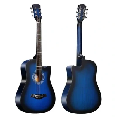 Image of 38 Inch Full Size Acoustic Guitar Classical Cutaway Design Hardwood Finish &amp; Steel Strings with Bag (Blue)
