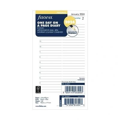 Image of Filofax Personal day per page English appointments diary 2024, White