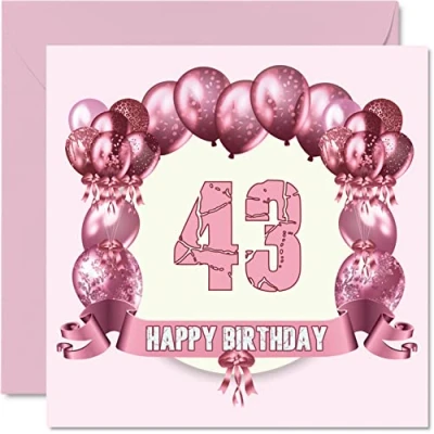 Image of Fun 43rd Birthday Cards for Woman Balloons Happy Card Dad Mum Brother Sister Grandad Nanny Grandma Uncle Auntie, 145mm x Greeting Cards,