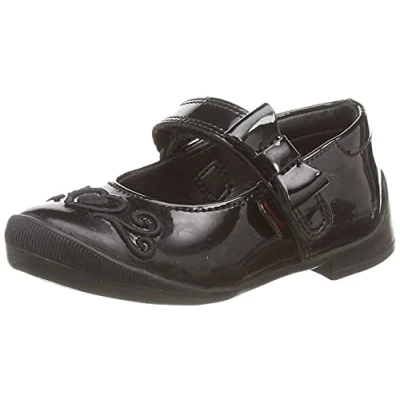 Image of Kickers Infant Girl&#039;s Bridie Heart Mary Jane School Shoe, Patent Black, 5 UK Child