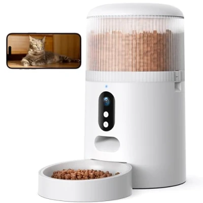 Image of Faroro Automatic Cat Feeder with Camera, 3MP HD Video Night Vision, 2.4G WiFi APP Control, 2 Way Audio, Low Food Sensor, Motion Alerts for Cats and Dogs