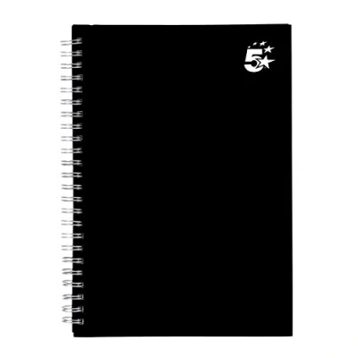 Image of 5 Star Notebook Wirebound Hard Cover Ruled 80gsm A5 Black [Pack of 5]