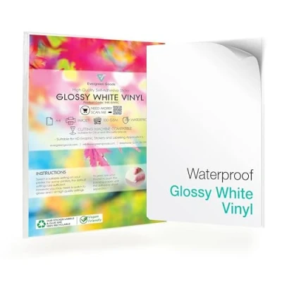 Image of Evergreen Goods 10x A4 Glossy White Self Adhesive (PVC) Vinyl Sticker Paper Waterproof Inkjet Printable Sticky Back Sheets Ideal to Create DIY Stickers, Signs &amp; Labels