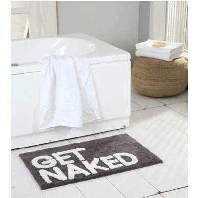 Image of New Luxurious Grey Get Naked Slogan Bath Mat Add A Touch of Charm To Your Bathroom