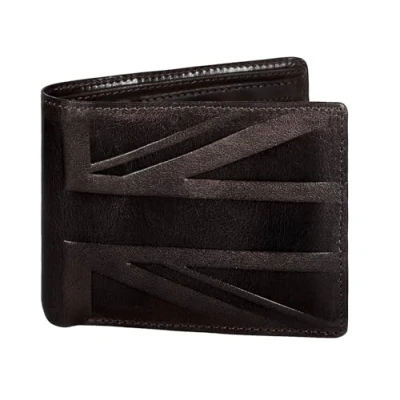 Image of Hudson &amp; James Designer London Real Distressed Leather Mens Wallet with Zip Coin Pocket Credit Carder Holder Bifold Purse UK Union Jack (Brown Crunch)