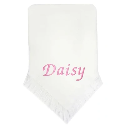 Image of Kids Essentials Personalised Baby Girl Boy Shawl Blanket Christening Shower (White Pink Name)