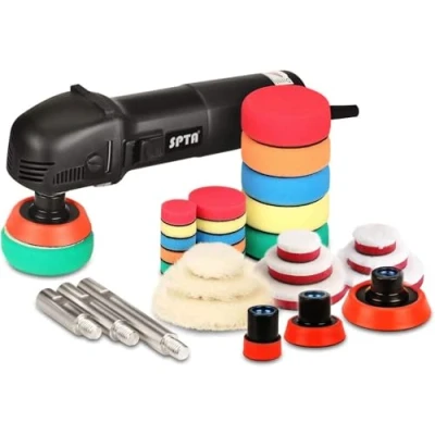 Image of SPTA Mini Polishing Machine Buffer Rotary Polisher Auto Detailing Superpolish with 27Pcs Detail Pad Mix Size Kit Buffing and 75mm ,100mm,140mm M14 Thread Extension Shaft