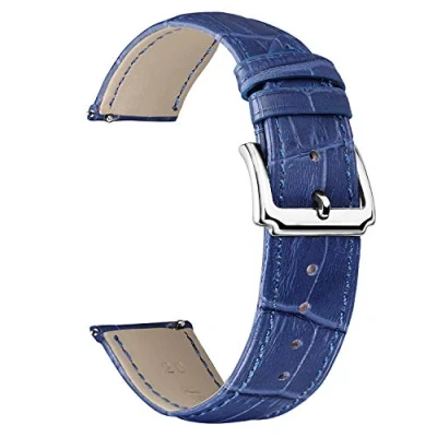 Image of BINLUN Leather Watch Strap Quick Release Replacement Crocodile Bands for Men Women (Blue, 24mm)