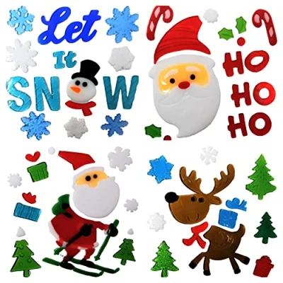 Image of Christmas Window Stickers, 4 Sheets, Gel Clings Decorations