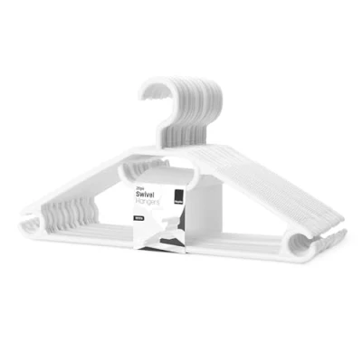Image of KEPLIN Space Saving White Plastic Coat Hangers 20 Pack Heavy Duty Swivel Hook for Clothes, Coats, Dress, Shirt, Jacket, Trouser Non Slip with Rotating &amp; Tie Hanger