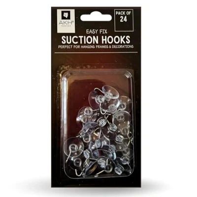 Image of AKH® Clear Suction Hooks Pack of 24 2.2cm Rubber Sucker Pads with Metal Hook Strong Hanging for Christmas Decorations Signs Mirror Glass Kitchen Bathroom Wall Festivals