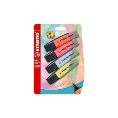 Image of Highlighter STABILO BOSS ORIGINAL Pastel Pack of 4 Mellow Coral Red, Cherry Blossom Pink, Cloudy Blue, Dash Lime