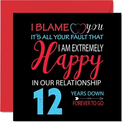 Image of Funny 12th Anniversary Card for Husband Wife Your Fault I&#039;m Extremely Happy Wedding Partner, 145mm x Greeting Cards Twelfth Anniversaries
