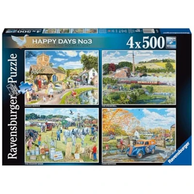 Image of Ravensburger Happy Days No.3 Countryside Nostalgia 4x 500 Piece Jigsaw Puzzles for Adults and Kids Age 10 Up