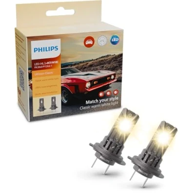 Image of Philips Ultinon Classic LED car headlight bulb (H7/H18), 3.500K warm white light, halogen color match, 80% more brightness*, Easy fit bulb, set of 2