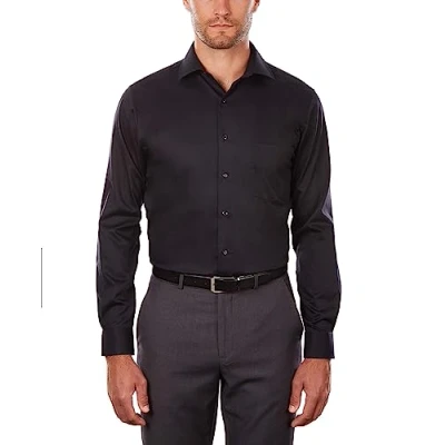 Image of Van Heusen Men&#039;s Dress Shirt Regular Fit Flex Collar Stretch Solid, Black, 44 cm Hals 86 89 Ärmel
