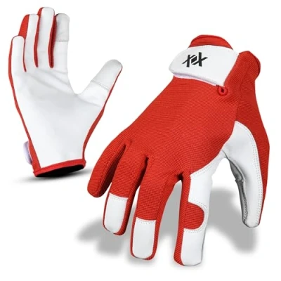 Image of WORKMAXX Ladies Leather Gardening Gloves Thorn Proof Rigger Garden work Gloves, Safety Working Premium Quality (TOMATO RED, LARGE)