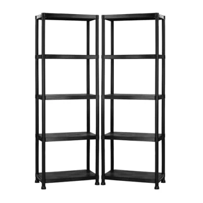 Image of Oypla 2x 5 Tier Black Plastic Heavy Duty Shelving Racking Storage Unit