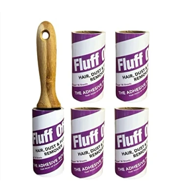 Image of Lint Roller and Refills for Pet Hair 1 Bamboo Handle 5 90 spiral Sheets per roll (450 in total) Perfect removing Hair, Fluff, Dust from clothes, furniture carpets
