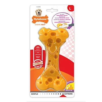 Image of Nylabone Extreme Tough Dog Chew Toy Cheese Bone, Durable, Cleans Teeth, Flavour, Large, for Dogs Up to 23 kg