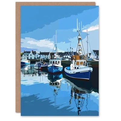 Image of Artery8 Greeting Card Fishing Boats Padstow Harbour Digital Painting Blank For Him Or Her Art Birthday