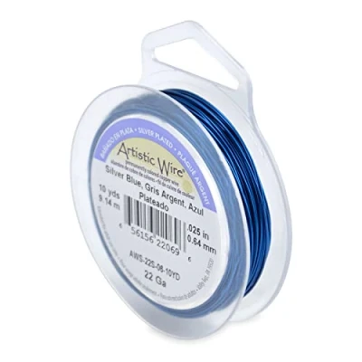 Image of Artistic Wire Plated Tarnish Resistant Colored Copper Craft Wire, Silver Blue, 22 Gauge / .64 mm, 10 yd 9.1 m