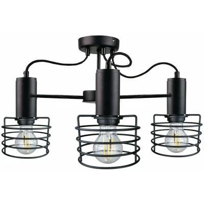 Image of Rune Multi Arm Semi Flush Ceiling Light Black, 60cm, 3x E27