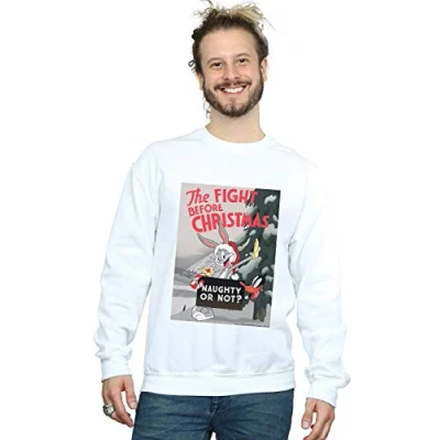 Image of Looney Tunes Men&#039;s The Fight Before Christmas Sweatshirt White Large