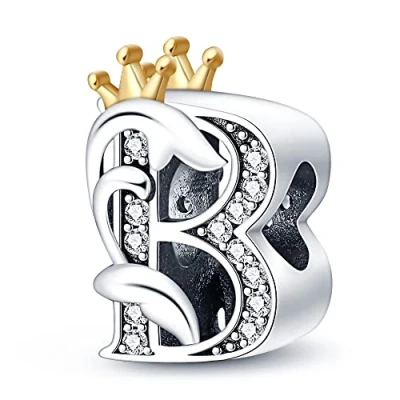 Image of TINSLO 925 Sterling Silver Charms Beads Initial B Letter for Pandora Bracelet, Dangle Pendant Necklace and Bracelet Jewelry Gifts Women Girls