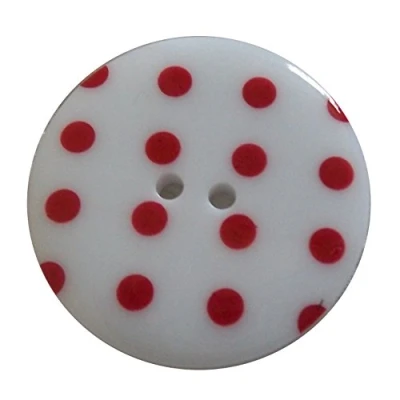 Image of Round Plastic Polka Dot Spot 2 Hole Buttons Pack of 5 (15mm, White with Red)
