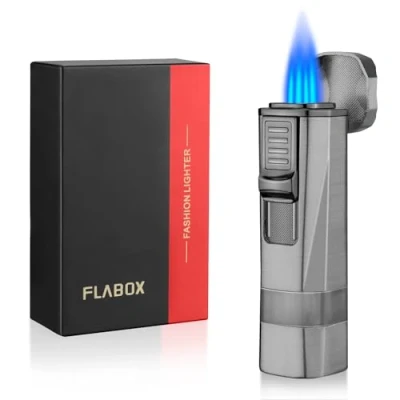 Image of Cgaplus 4 Jet Flame Cigar Lighter with Stand Windproof Butane Refillable Torch Punch Grey (Without Gas)