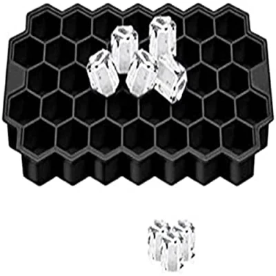 Image of Nicoman Easy Release Silicone ICE Cube Mould with Spill Resistant Lids, Hexagon Cube, Suitable for Whiskey Cocktail Wine or Any Drink, Black