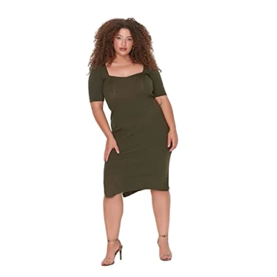 Image of Trendyol Plus Size Dress Khaki Bodycone