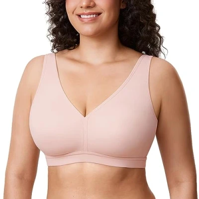 Image of AISILIN Non Wired Bras for Women Comfort Wireless Bralette Support Full Coverage Unlined Soft T Shirt Plus Size Bra Gentle Rose 44G