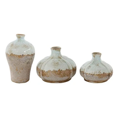 Image of Creative Co Op Brown &amp; White Terracotta Vases with Distressed Finish (Set of 3 Sizes)