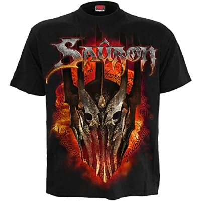 Image of WB Studio LOTR Sauron Metal Tee Front Print T Shirt Black S
