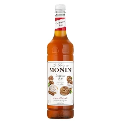 Image of MONIN Premium Cinnamon Roll Sugar Syrup for Coffee and Cocktails, Vegan Friendly, Allergen Free, Natural Flavours Colourings, 1L