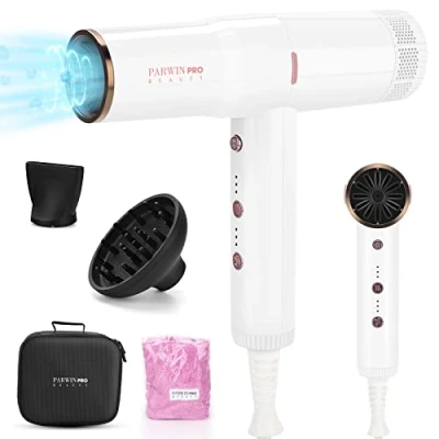Image of Hair Dryer, Professional Salon Fast Drying Ionic Diffuser Hairdryer for Women and Men, PARWIN PRO BEAUTY Blow Dryer with Powerful 110.000 RPM Low Noise Brushless Motor Home, Travel Gift(White)