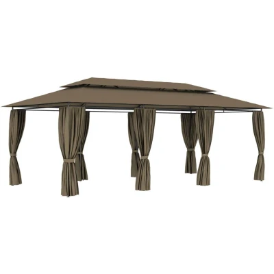 Image of vidaXL Gazebo with Curtains 600x298x270 cm Taupe 180 g/m²
