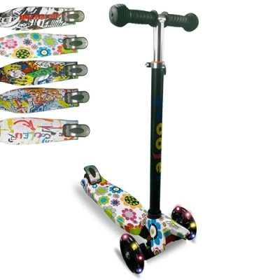 Image of GizaStar 3 Wheel Tri Scooter, Height Adjustable Handlebars, Tilt To Turn Steering, Kids Aged 3+ Years (Pink)