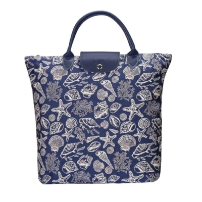Image of Signare Tapestry Foldable Tote Bag Reusable Shopping Grocery with Fashion Pattern Design (Sea Shell, FDAW SHELL)
