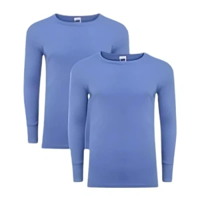 Image of Pack of 2 Men&#039;s Thermal Long Sleeve Top, Warm Underwear Baselayer, S M L XL XXL Thermals (Blue, Small)