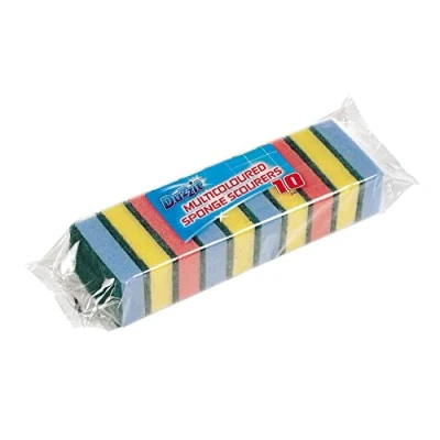Image of Duzzit Sponge Scourers Multicoloured For Kitchen And Bathroom, Remove Grease &amp; Grime, Pack Of 10, Multi, 10 Count (Pack 1)