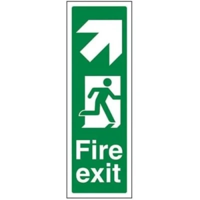 Image of V Safety Fire Exit Arrow Up Right Sign 100mm x 300mm 1mm Rigid Plastic