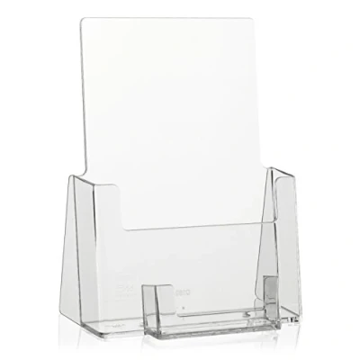Image of taymar DIN A5 Table Brochure Stand, Flyer Stand with Business Card Compartment, Transparent Holder Plus Holder, Pack of 8