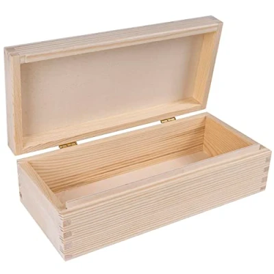 Image of Creative Deco Small Wooden Storage Box 24 x 11.3 7.2 cm Unpainted Plain Rectangular with Lid Trinket Easter Gift Office or Bedroom Jewellery